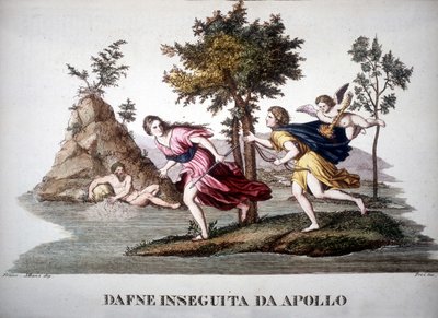 Apollon tarafından takip edilen Daphne - Mitolojik Sözlükte by Unknown artist