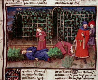 Ölüm Ölüm sonucu iki kişi öldü. Jean Boccace (Giovanni Boccaccio) (1313-1375) 1450 Paris, Arsenal kütüphanesi tarafından “Le Decameron”dan minyatür by Unknown artist