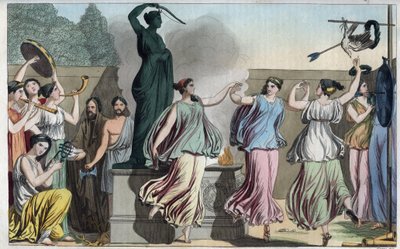 Diana veya Artemis (av tanrıçası) bayramında Delian Dansı - Evrenin Tüm Halklarının “” Gümrük ve Geleneklerinden gravür. Bu, hükümetin, yasaların, milislerin, en eski zamanlardan bu yana tüm ulusların dininin tarihidir. by Unknown artist
