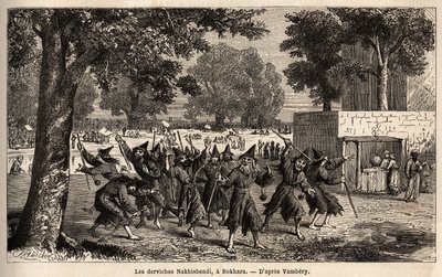 Dervişler Nakhisbendi, bir Pers Buhara, İran). Arminius Vambery (Macar bilim adamı derviş kılığında) tarafından 1863
