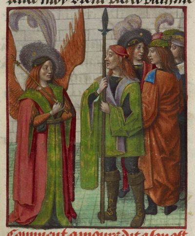 'Le Roman de la Rose'dan Amour (Aşk) ve ordusunun minyatürünün detayı by Unknown artist