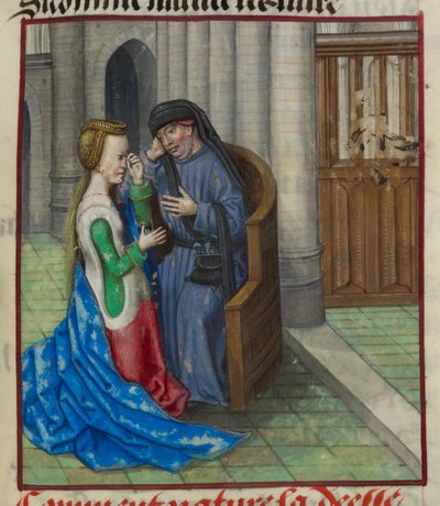 'Le Roman de la Rose'dan bir rahibe itirafta bulunan Doğa minyatürünün detayı by Unknown artist