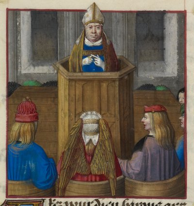 'Le Roman de la Rose'dan Venüs ordularına vaaz veren bir rahibin minyatürünün detayı by Unknown artist