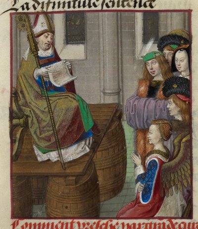 'Le Roman de la Rose'dan Venüs ordularına vaaz veren bir rahibin minyatürünün detayı by Unknown artist