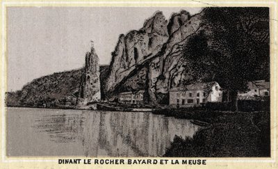 Dinant, le Rocher Bayard et la Meuse, Wallonia, Belçika. 19. yüzyılın sonlarında kromolitografi. by Unknown artist