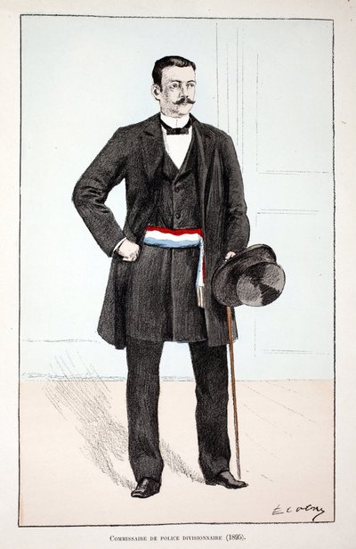 Tümen Polis Komiseri (1896). Renklerle gravür, illüstrasyon için, Seine polisi Louis Lepine (1846-1933) himayesinde, Alfred Rey (1864-?) ve Louis Iron tarafından yayınlanan “Barış Gücü Kolordu Tarihi””” kitabı by Unknown artist