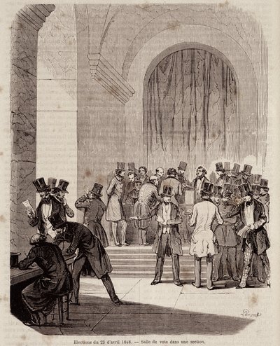 23 Nisan 1848 Seçimleri: Bir bölümdeki oylama odası - “Çağdaş popüler tarih” içinde by Unknown artist
