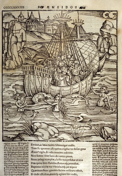 Eneide de Virgil (MÖ 70-19), Truva kahramanları Enee ve arkadaşları siren dolu bir denizi geçerler. Sebastian Brant (1458-1521) tarafından Xylography. Strazburg by Unknown artist