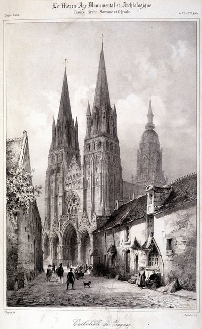 “Anıtsal ve Arkeolojik Orta Çağ” da yayınlanan Bayeux Katedrali gravürü. 19. yüzyıl by Unknown artist