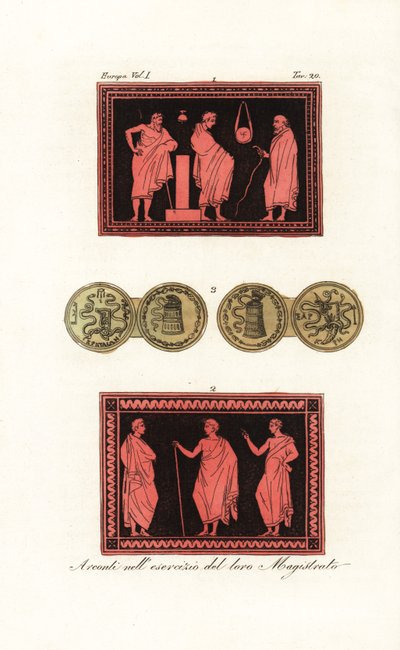 Genç bir adamı inceleyen isimsiz archon veya baş sulh hakimi 1 ve iki yardımcısıyla birlikte archon 2 by Unknown artist
