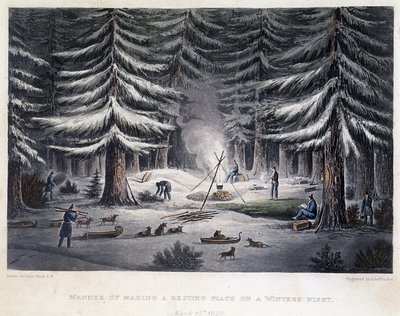 Bir kış gecesi kampın kurulması - “” 1819-1821 yıllarında Kutup Denizi kıyılarına bir yolculuğun Anlatısında”, John Franklin, ed. Londra by Unknown artist