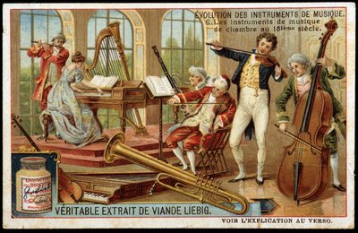 Müzik aletlerinin evrimi: 18. yüzyılda oda müziği aletleri - chromo Liébig. by Unknown artist