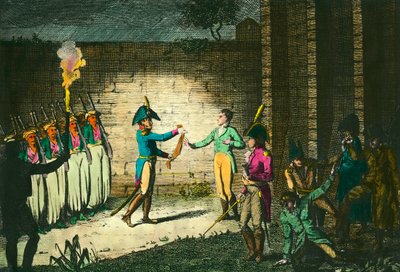 Enghien Dükü Louis de Bourbon'un (1772-1804) 21 Mart 1804'te Vincennes'de idamı, Birinci Konsolos Napolyon Bonapart'a karşı bir komplo kanıtı olmaksızın şüpheli. 1804 civarında gravür. Özel koleksiyon by Unknown artist