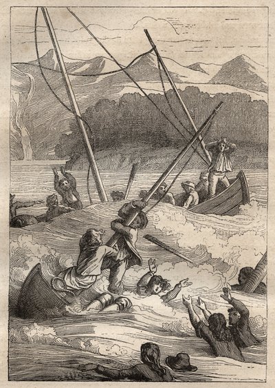 Jean Francois Galaup de La Perouse (1741-1788) tarafından dünya çapında sefer (1785-1788): Fransız (Alaska) limanında teknelerin batığı - "18. Yüzyılın Büyük Denizcileri" nden alınan resim by Unknown artist