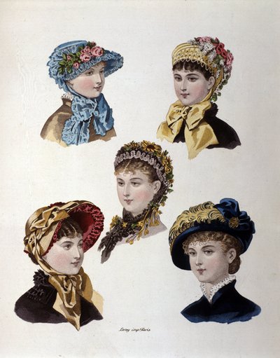19. yüzyılın sonunun modası: farklı kadın şapka modelleri by Unknown artist