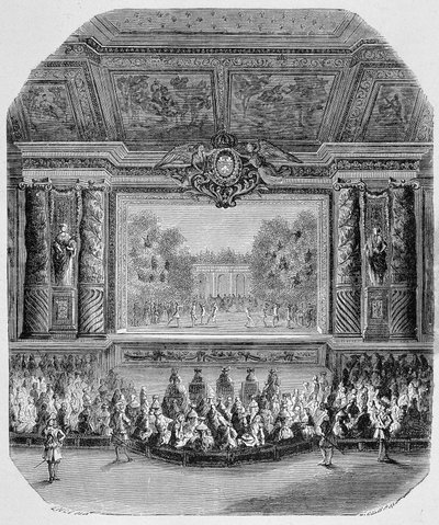 Louis XIV Fete, Saint Aignan Dükü tarafından (Müzikte komedi, Versailles parkında oynanan) Gravür by Unknown artist
