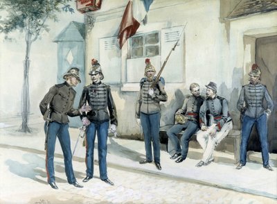 1870 yılında kışlalarının önünde itfaiyeciler by Unknown artist