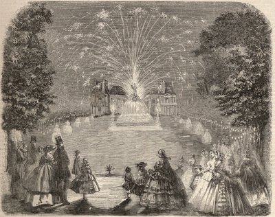 Tarım komitesi yarışmasının akşamında Maison Laffitte (House-Laffitte) kalesinin havai fişekleri ve aydınlatması. 1857