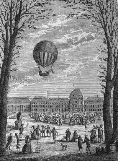 Charles ve Robert tarafından bir hidrojen gazı aerostatına ilk hava yolculuğu, 1 Aralık by Unknown artist