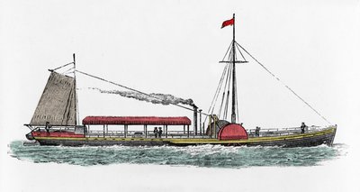 Robert Fulton (1765-1815), Amerikalı mühendis Hudson Nehri, ABD tarafından "Clermont" vapurunun ilk yolculuğu by Unknown artist