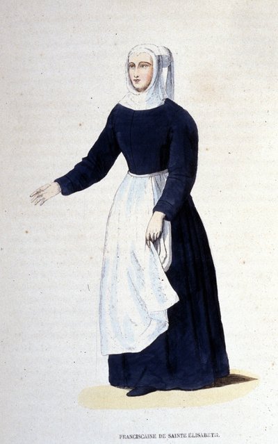 Aziz Elizabeth'in Fransisken rahibesi. Macaristan Aziz Elizabeth (1207 - 1231) tarafından kurulan düzen. 19. yüzyılın gravürü. by Unknown artist