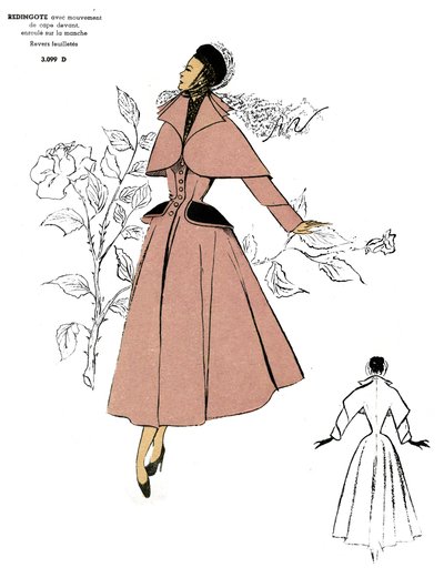 Fransız modası, Redingote palto tasarımı. by Unknown artist