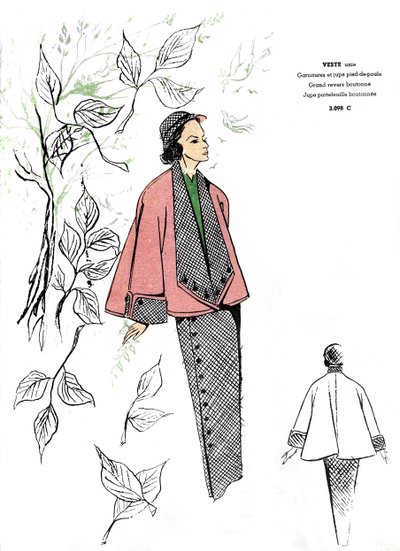 Fransız modası, balıksırtı kıyafet için tasarım. by Unknown artist