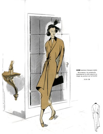 Fransız modası, fındık kaban elbise tasarımı. by Unknown artist