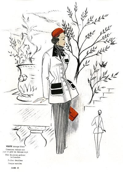Fransız modası, yünden kıyafet tasarımı. by Unknown artist