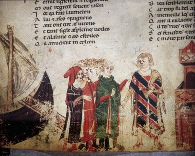 Venedik'te Fransız tüccar. Benoit de Saint Maure'un "Roman de Troy" minyatürü. 14. yüzyıl Biblioteca Marciana, Venedik by Unknown artist
