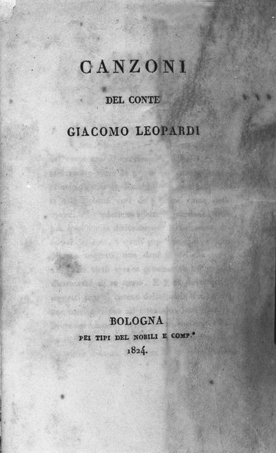 İtalyan şair Giacomo Leopardi'nin (1798 - 1837) 1824 “Canzoni”nin (Şiirlerin) cephesi by Unknown artist