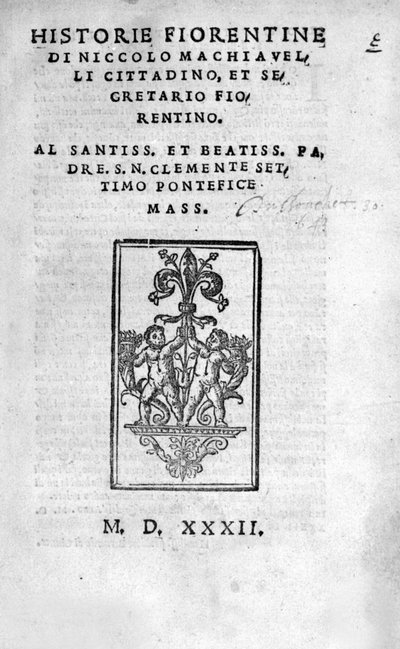 Niccolo (Bernardo dei tarafından) Machiavelli (Nicolas Machiavel) tarafından "" Historie Fiorentine