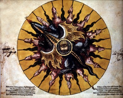 Güneşi temsil eden cephe - “Astronomicum Caesarium”da, Ptolemeus teorisiyle ilgili astronomi incelemesi, P. Apiano. by Unknown artist