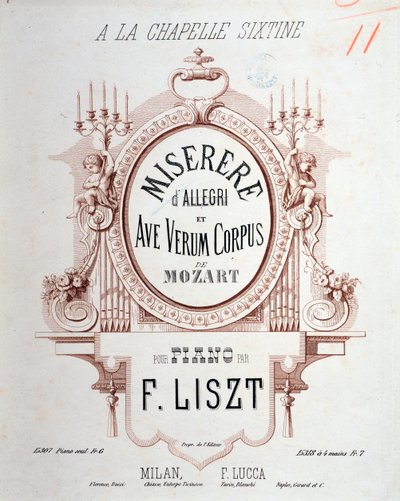 Allegri'nin Miserere'nin ön parçası ve Mozart'ın Ave verum corpus'u, Liszt tarafından piyano için kopyalandı (1865) by Unknown artist