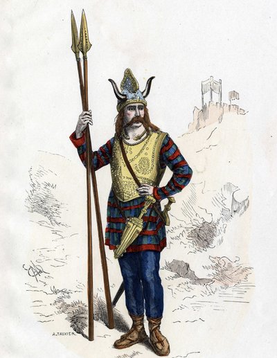 Roma fethinden önceki Galya lideri - “” Yüzyıllar boyunca Fransızların Sivil ve Askeri Kostümleri Paris F. Roy 1882”. by Unknown artist
