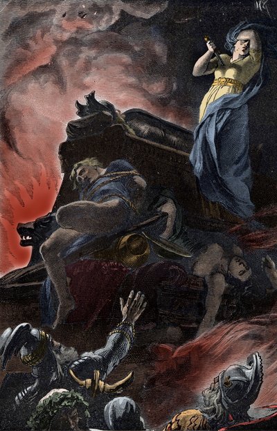 Alman Cenaze Kurbanı - Cenaze Ayini, Demir Çağı, Almanya: Kadının kocasının mezar kasabına kurban etmesi by Unknown artist