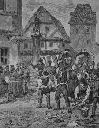 Alman Köylü Savaşı (1524-1526): Berken#39;deki çiftçiler Yahudilere kötü davranıyor by Unknown artist