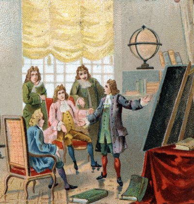 Gottfried Wilhelm Leibniz (1646-1716), Alman filozof ve matematikçi; diferansiyel hesaplama teorilerini gösteren. Kromolitografi, 19. yüzyıl sonu. by Unknown artist
