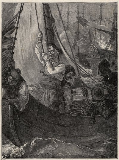 Yunan Bağımsızlık Savaşı 1821 - 1829: Konstantin (Konstantin) Kanaris (Konstantinos Canaris) Türk filosunun amiral gemisini Sakız Adası önünde yakıyor by Unknown artist