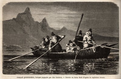 Grönland Umyak, kadınlar tarafından işletilen tekne türü. 1860-1862