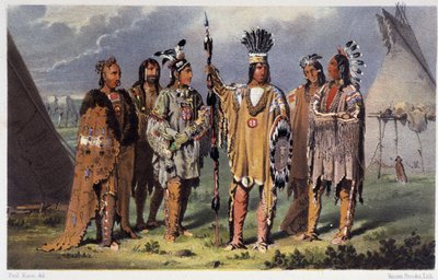 Altı Kızılderili Şefi Grubu - Paul Kane, Longmans & Roberts, Londra tarafından “Kuzey Amerika Kızılderilileri Arasında Bir Sanatçının Gezintisi”nde by Unknown artist