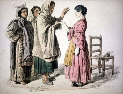 Elinde çingene okuması - “” Napoli Krallığı Geleneği” nde, De Bourcard by Unknown artist