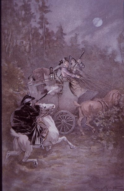 Highwayman, 19. yüzyılın başlarında posta arabasını tutar (renkli taş) by Unknown artist