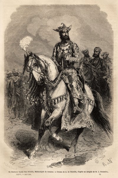 Ekselansları Syadji Rao Scindia (1846-1886), Gwalior Mihracesi (bugünkü Madhya Pradesh). Gravür dökün illustrrer l