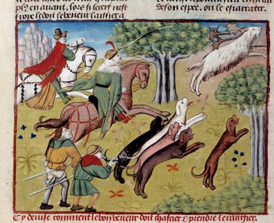 Gaston III Phoebus, Count of Foix, Lord of Bearn (1331-1391) tarafından yazılan “Avlanma Kitabı”ndan Minyatür geyik nasıl avlanır by Unknown artist