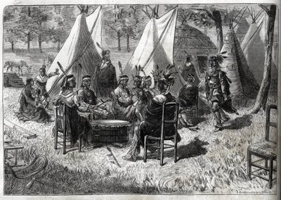 İnsan Hayvanat Bahçeleri - İnsan Hayvanat Bahçesi - Etnolojik Sergiler - İklimlendirme Bahçesinde Mohas Kızılderilileri (The Illustrious Diary of 1883) - Onbeş Nebraska Amerindians by Unknown artist