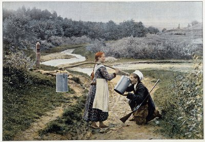 Avcı ve çeşmedeki kız (Rusya) - fotoğrafçılık, 19. yüzyıl sonu by Unknown artist