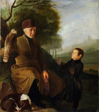 Şahin ile avcı. Prens Platon Alexandrovich Zubov (1767-1822) ve Ivan Andreevich Yakubovsky (1770-1864), Anonim