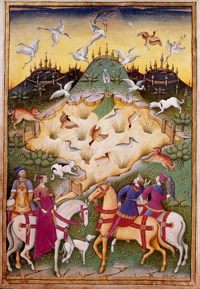 Şahinlerle avlanma sahnesi Minyatür “” Sforza Dükü