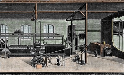Buz üretimi: gümrük montajı. 19. yüzyıl gravürü by Unknown artist